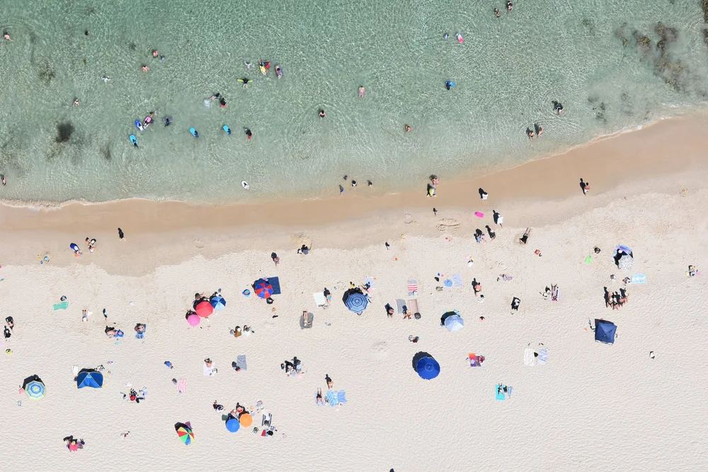 Aerial view of North Cottesloe beach on a busy day